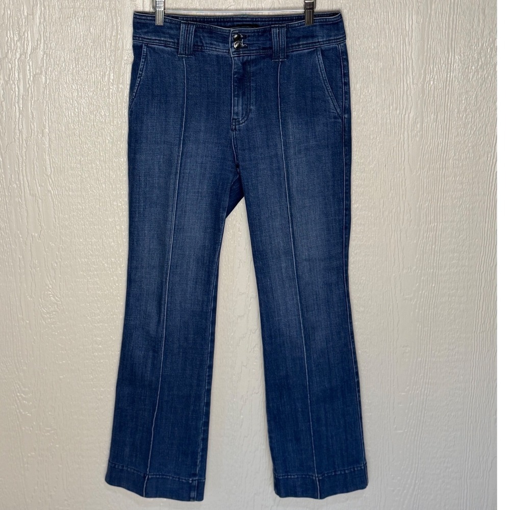 Talbots Flare Jeans Womens 6P Dark Wash Blue Denim Front Seam Trouser 6 Petite